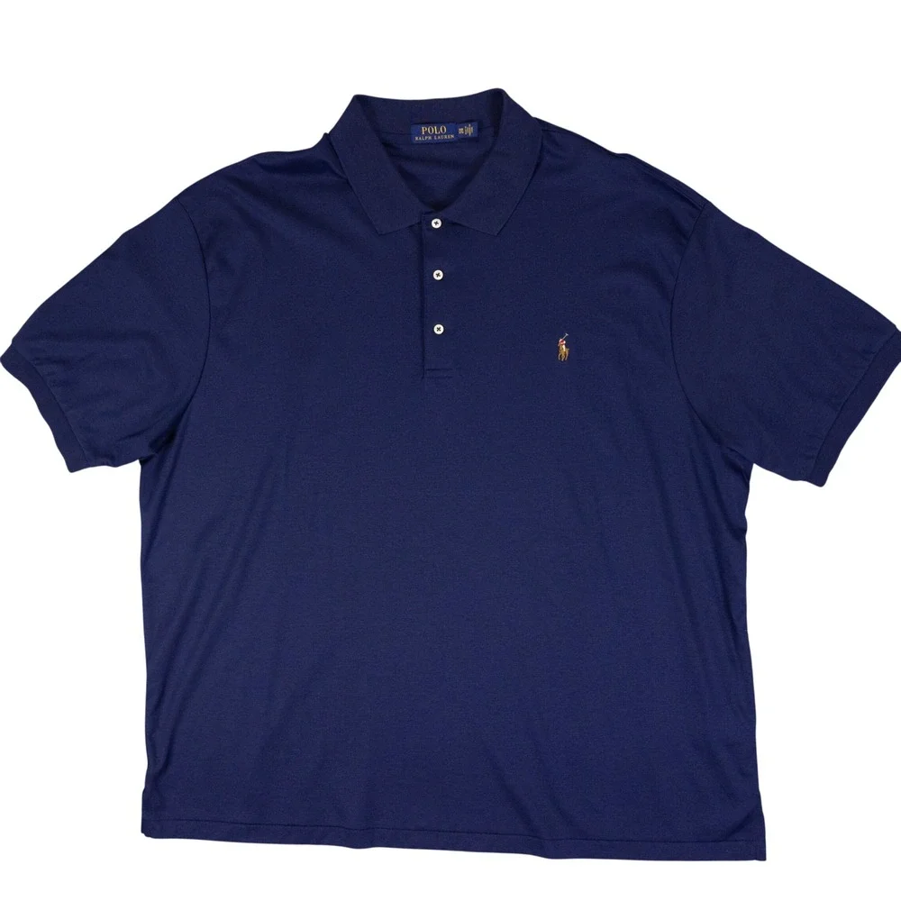 Polo Ralph Lauren Shirt Mens 3XB Navy Blue Cotton Embroidered Flesh Pony Logo